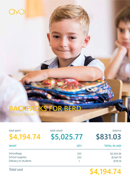 Backpacks for Berd Financial Report