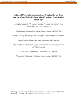 Origin of Carboniferous Sandstones Fringing the Northern Margin of the Wales-Brabant Massif: Insights from Detrital Zircon Ages