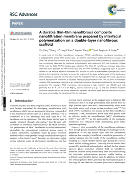 A Durable Thin-Film Nanofibrous Composite Nanofiltration Membrane