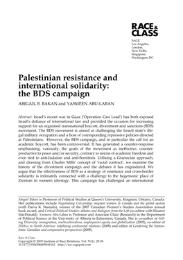 Palestinian Resistance and International Solidarity: the BDS Campaign ABIGAIL B