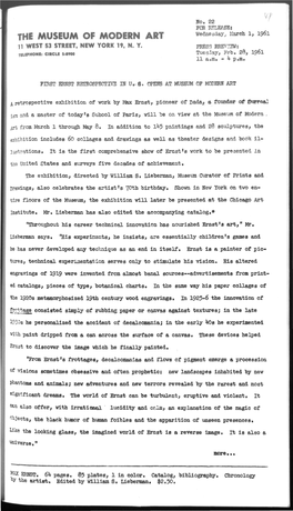 THE MUSEUM of MODERN ART Wednesday> March 1, 1961 11 WEST 53 STREET, NEW YORK 19, N