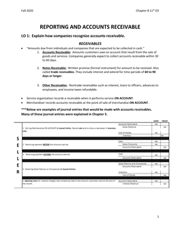 REPORTING and ACCOUNTS RECEIVABLE LO 1: Explain How Companies Recognize Accounts Receivable