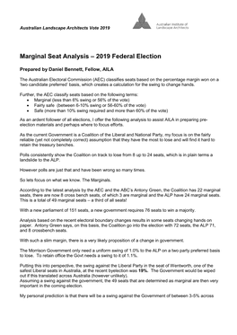 Marginal Seat Analysis – 2019 Federal Election