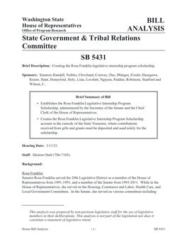 BILL ANALYSIS State Government & Tribal Relations Committee SB 5431