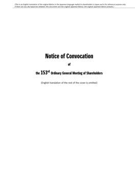 Notice of Convocation Of