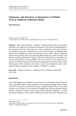 Characters and Narrators As Interpreters of Fidelity Tests in Medieval Arthurian Fiction