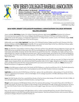 2010 New Jersey Collegiate Baseball Association College Division Major Awards
