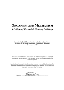 Organism and Mechanism