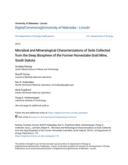 Microbial and Mineralogical Characterizations of Soils Collected from the Deep Biosphere of the Former Homestake Gold Mine, South Dakota