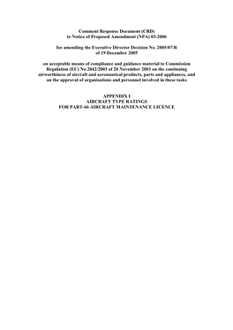 CRD) to Notice of Proposed Amendment (NPA) 03-2006