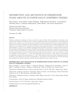 Distribution and Abundance of Freshwater Snails