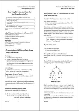 Lecture 7. Kamp-Heim II. Heim's Theory in Chapter II and Kamp's Discourse Representation Theory 1. the Semantic Problems Of
