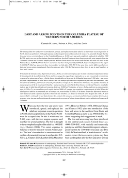 Dart and Arrow Points on the Columbia Plateau of Western North America