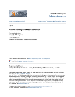 Market Making and Mean Reversion