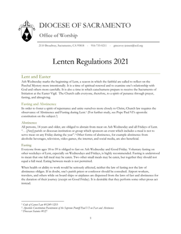 Lenten Regulations 2021