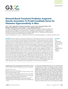 Network-Based Functional Prediction Augments Genetic Association to Predict Candidate Genes for Histamine Hypersensitivity in Mice