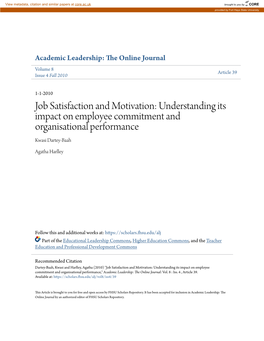 Job Satisfaction and Motivation: Understanding Its Impact on Employee Commitment and Organisational Performance Kwasi Dartey-Baah