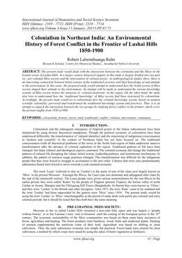 Colonialism in Northeast India: an Environmental History of Forest Conflict in the Frontier of Lushai Hills 1850-1900