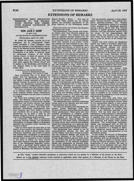 EXTENSIONS of REMARKS April 30, 1986 EXTENSIONS of REMARKS SANDINISTAS DENY RELIGIOUS Miguel Obando Y Bravo