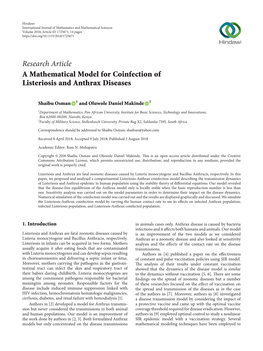 A Mathematical Model for Coinfection of Listeriosis and Anthrax Diseases