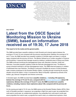 Latest from the OSCE Special Monitoring Mission to Ukraine (SMM), Based on Information Received As of 19:30, 17 June 2018