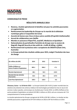 Résultats Annuels 2014