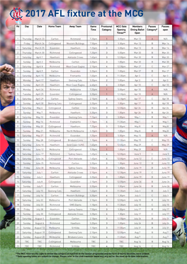 2017 AFL Fixture at the MCG