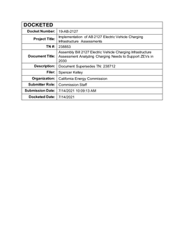 Assembly Bill 2127 Electric Vehicle Charging Infrastructure Assessment Analyzing Charging Needs to Support Zero-Emission Vehicles in 2030