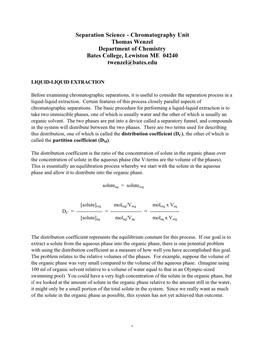 Separation Science - Chromatography Unit Thomas Wenzel Department of Chemistry Bates College, Lewiston ME 04240 Twenzel@Bates.Edu