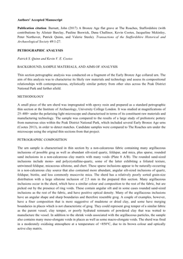 Authors' Accepted Manuscript Publication Citation: Barnatt, John (2017) a Bronze Age Flat Grave at the Roaches, Staffordshire (W