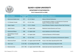 QUAID-I-AZAM UNIVERSITY DEPARTMENT of MATHEMATICS Ph.D