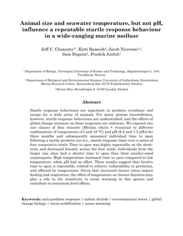 Animal Size and Seawater Temperature, but Not Ph, Influence a Repeatable Startle Response Behaviour in a Wide-Ranging Marine Mollusc