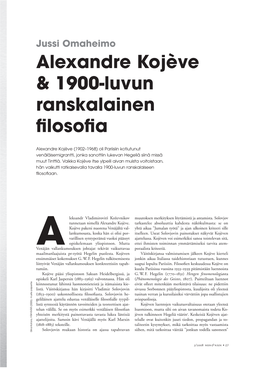 Alexandre Kojève & 1900-Luvun Ranskalainen Filosofia