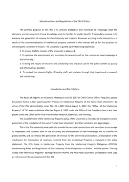 Manual on Rules and Regulations of the TSU IP Policy