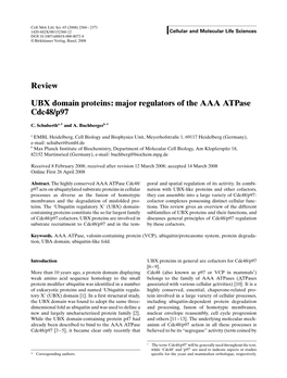 Review UBX Domain Proteins: Major Regulators of the AAA Atpase