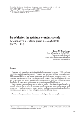 La Població I Les Activitats Econòmiques De La Cerdanya a L’Últim Quart Del Segle X V I I I (1775-1800)