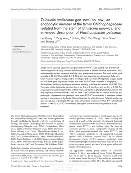 Taibaiella Smilacinae Gen. Nov., Sp. Nov., an Endophytic Member of The