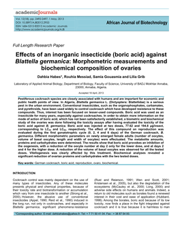 Effects of an Inorganic Insecticide (Boric Acid) Against Blattella Germanica: Morphometric Measurements and Biochemical Composition of Ovaries