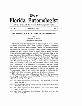 Florida Entomologist Official Organ of the Florida Entomological Society