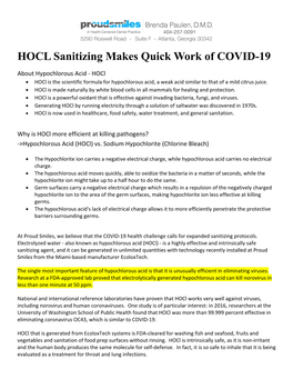 HOCL Sanitizing Makes Quick Work of COVID-19