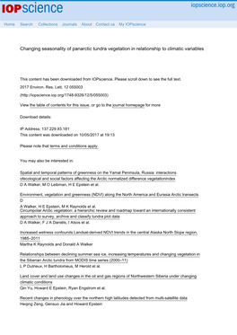 Changing Seasonality of Panarctic Tundra Vegetation in Relationship to Climatic Variables