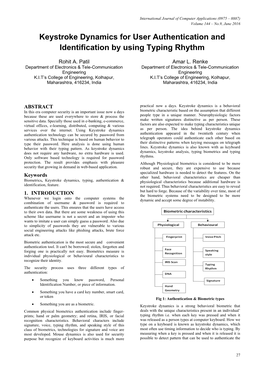 Keystroke Dynamics for User Authentication and Identification by Using Typing Rhythm