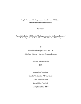 Simple Suppers: Findings from a Family Meals Childhood Obesity Prevention Intervention