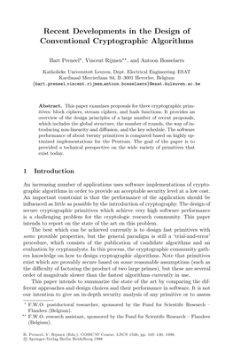 Recent Developments in the Design of Conventional Cryptographic Algorithms