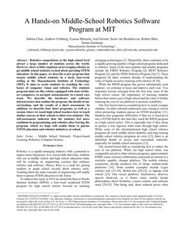 A Hands-On Middle-School Robotics Software Program at MIT