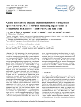 Online Atmospheric Pressure Chemical Ionization Ion Trap Mass Spectrometry