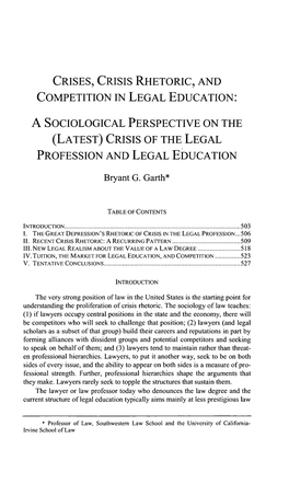 Crises, Crisis Rhetoric, and Competition in Legal Education