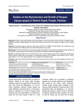 Studies on the Reproduction and Growth of Hoopoe (Upupa Epops) in District Gujrat, Punjab, Pakistan