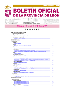 BOLETÍN OFICIAL DE LA PROVINCIA DE LEÓN Edita: Imprenta Provincial