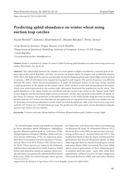 Predicting Aphid Abundance on Winter Wheat Using Suction Trap Catches